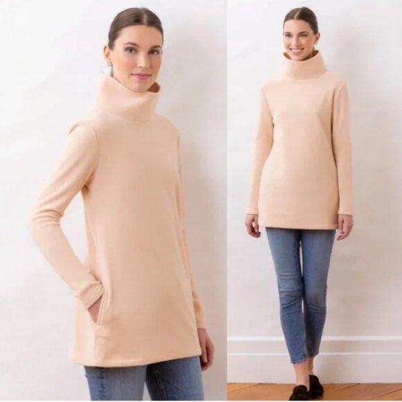 DUDLEY STEPHENS Cobble Hill Turtleneck Vello Fleece Natural Blush Tan Size M - Picture 1 of 8